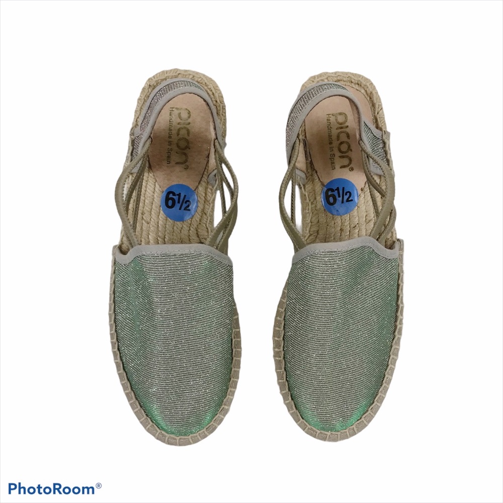 Picon Green Shimmer Sling Back Espadrille Flats